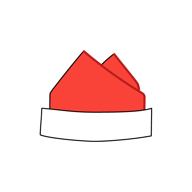 Red and white icon of a pocket square folded in a two-point fold inside a pocket.