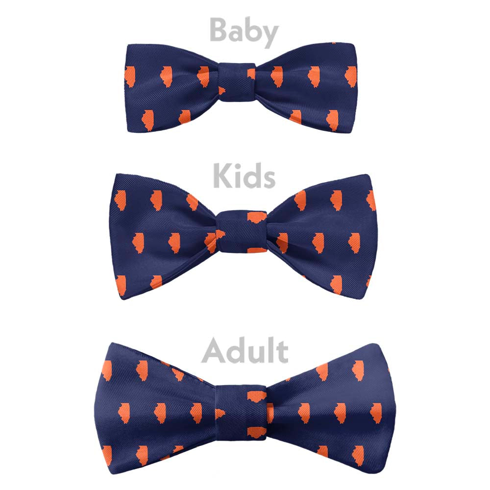 Illinois State Outline Bow Tie - Bow Sizes - Knotty Tie Co.