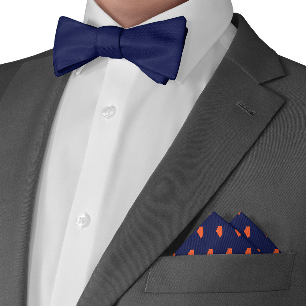 Illinois State Outline Pocket Square - Matching Bow Tie - Knotty Tie Co.