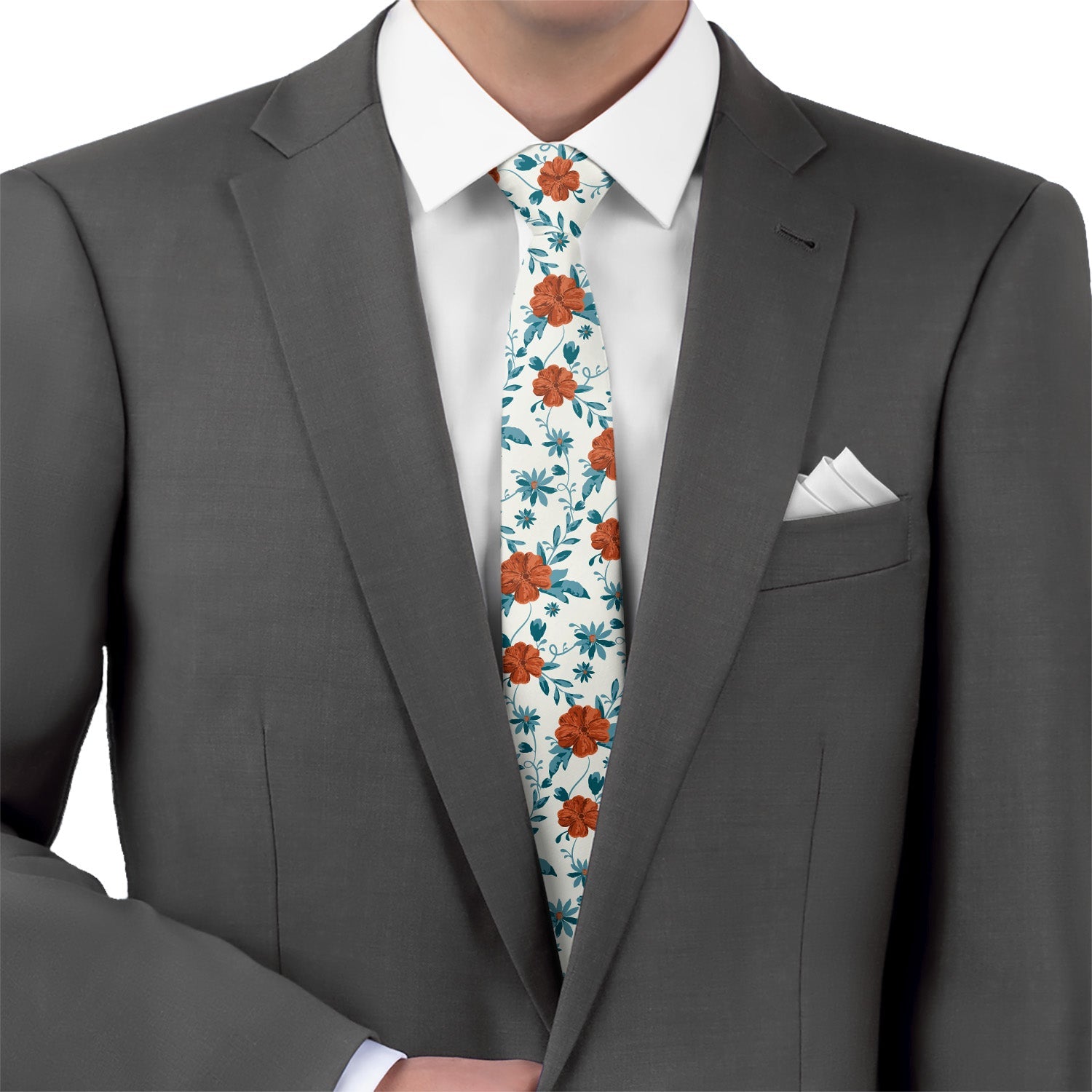 Impatiens Floral Necktie - Matching Pocket Square - Knotty Tie Co.