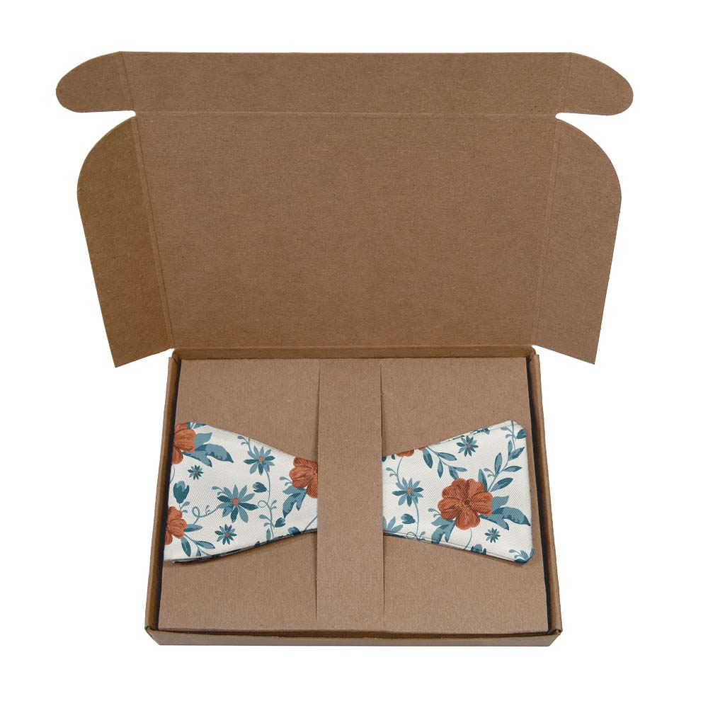 Impatiens Floral Bow Tie- Kraft Gift Box Packaging - Knotty Tie Co.