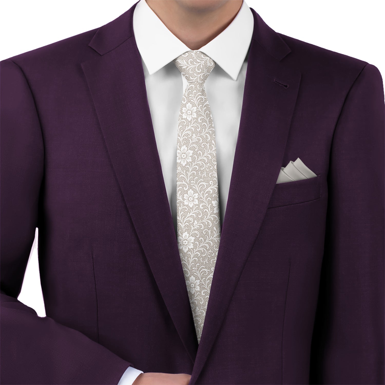 Lacework Floral Necktie - Matching Pocket Square - Knotty Tie Co.
