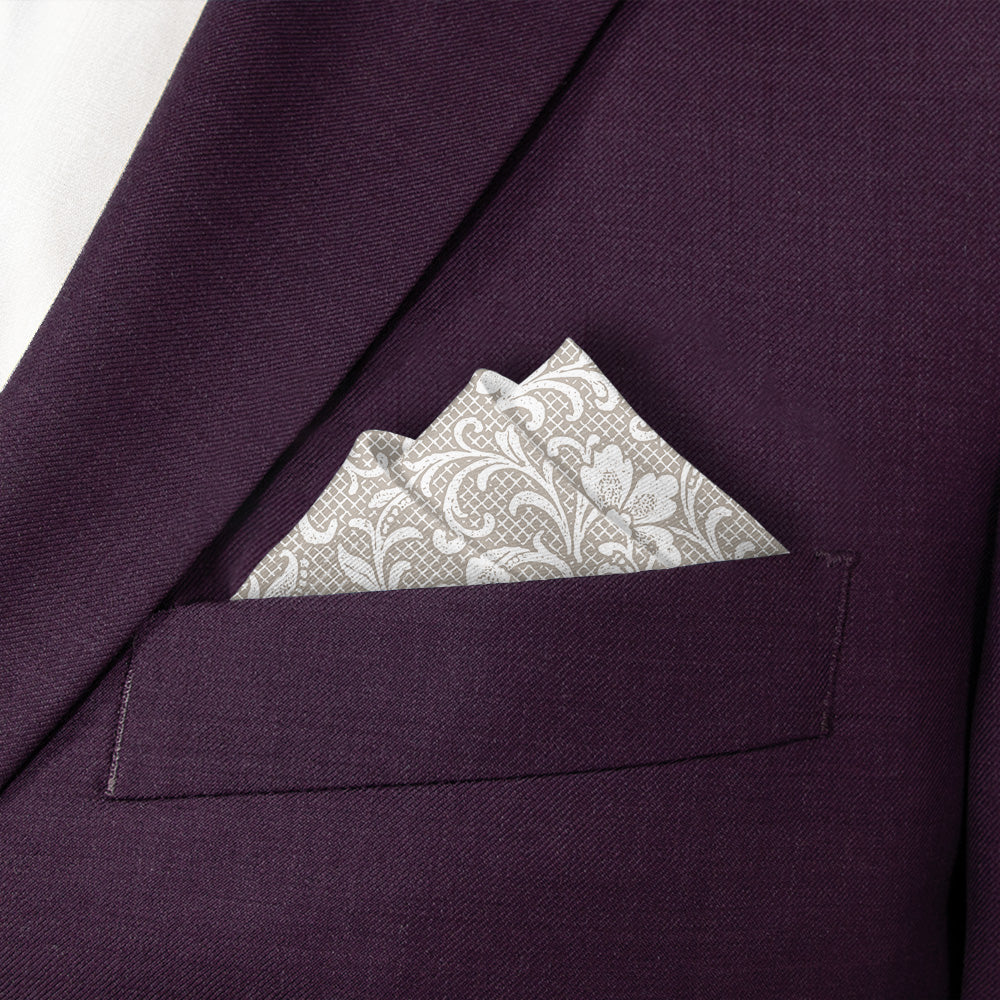 Lacework Floral Pocket Square - Stairs Fold - Knotty Tie Co.