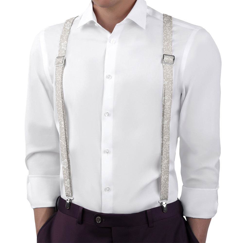 Lacework Floral Suspenders - On Model Back View - Knotty Tie Co.