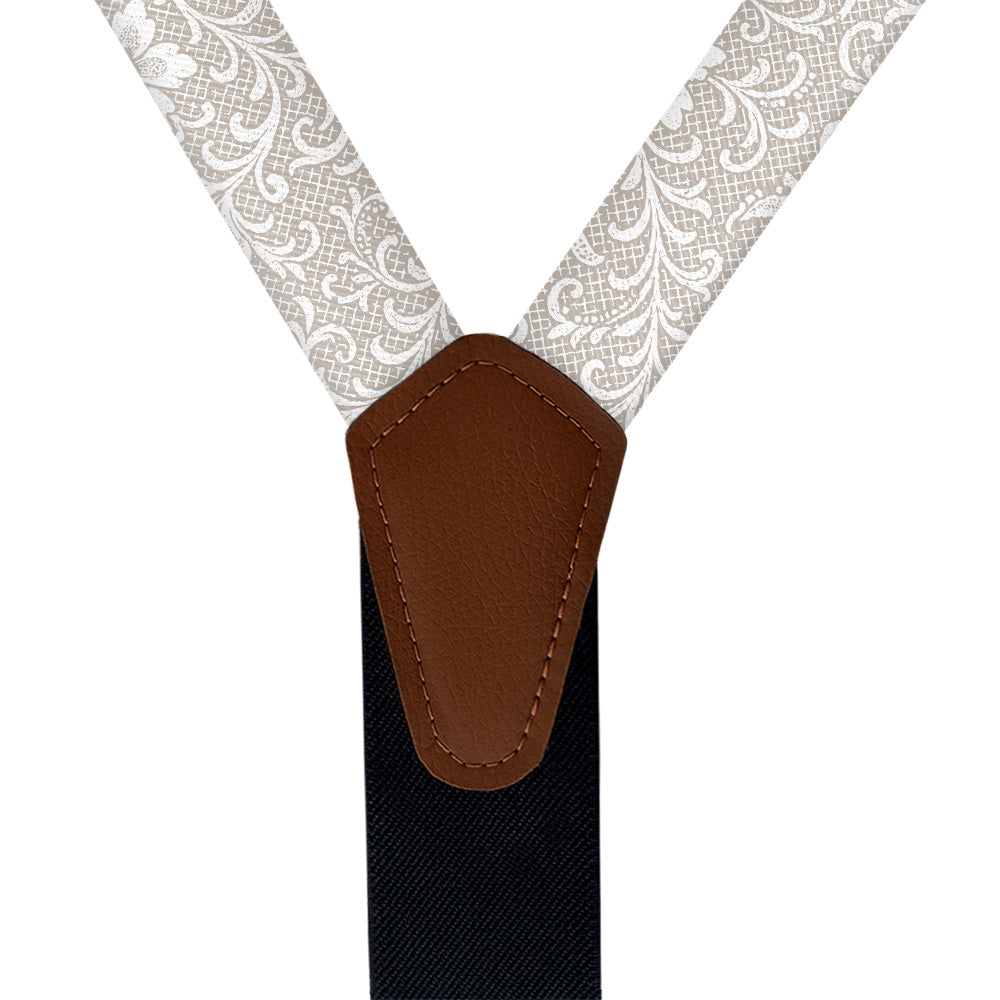 Lacework Floral Suspenders - Vegan Leather Y-Back - Knotty Tie Co.
