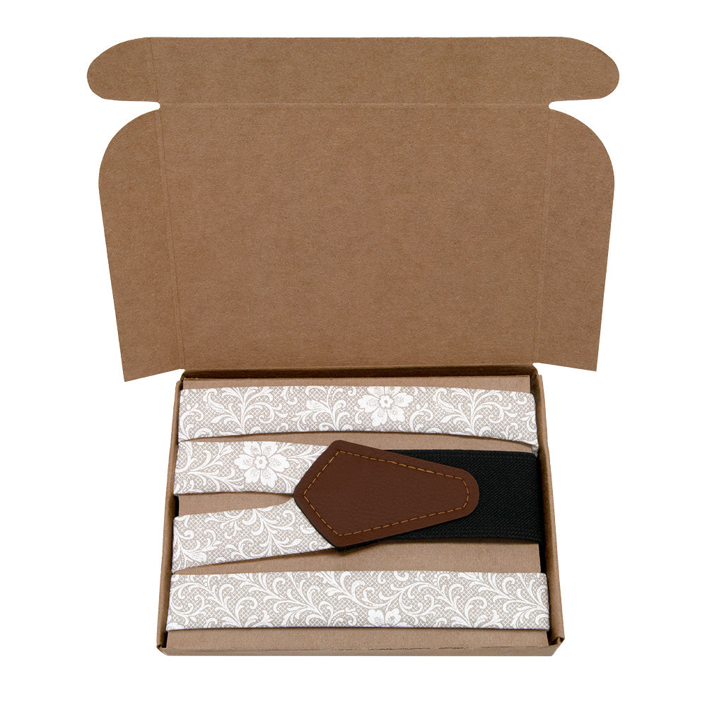 Lacework Floral Suspenders - Kraft Gift Box Packaging - Knotty Tie Co.