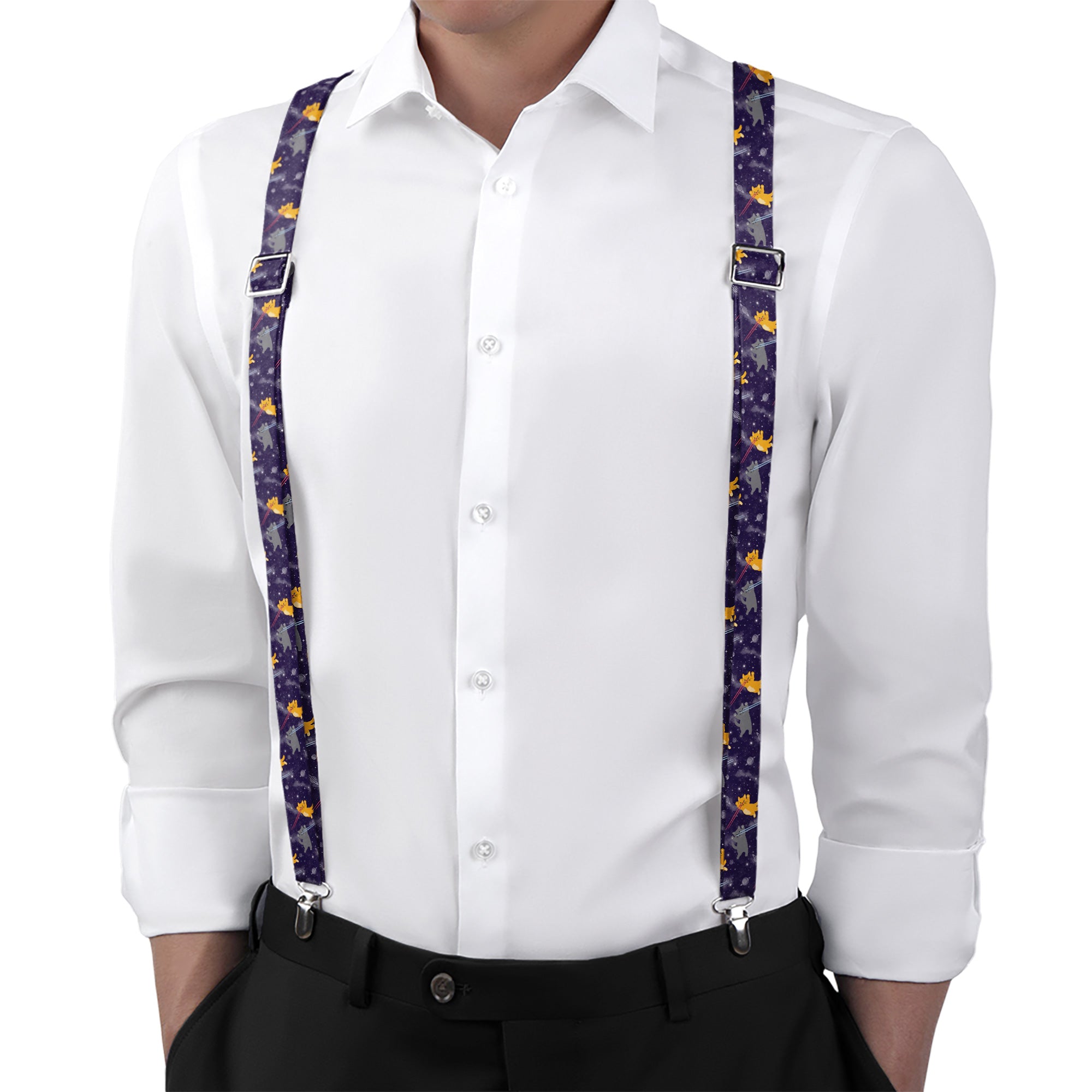 Laser Cats Suspenders - On Model Back View - Knotty Tie Co.