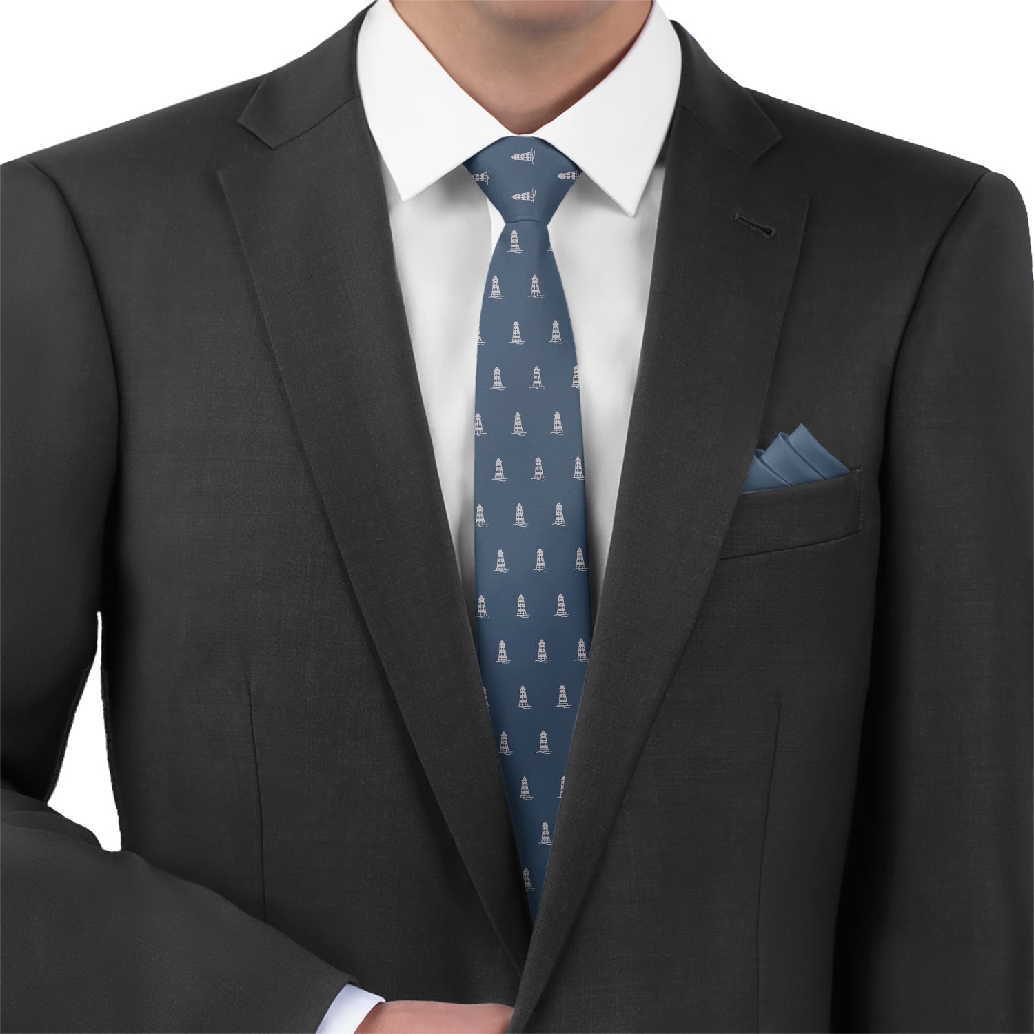 Lighthouse Necktie - Matching Pocket Square - Knotty Tie Co.