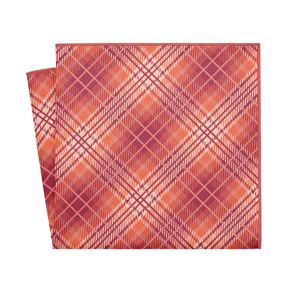 Plaid orange and red customized pocket square flat lay