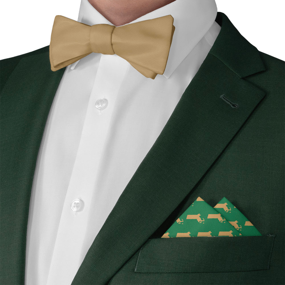Massachusetts State Outline Pocket Square - Matching Bow Tie - Knotty Tie Co.