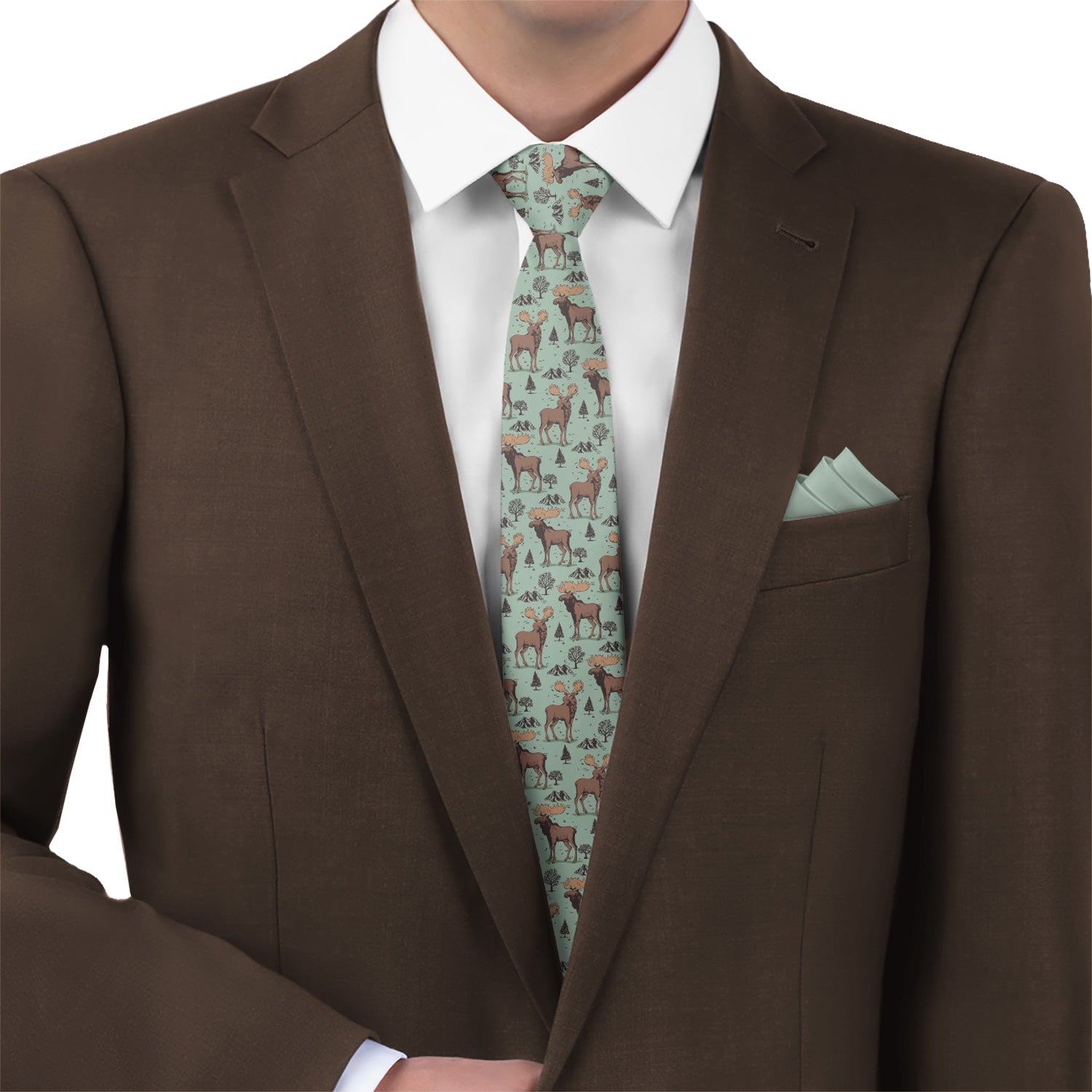 Meadow Moose Necktie - Matching Pocket Square - Knotty Tie Co.