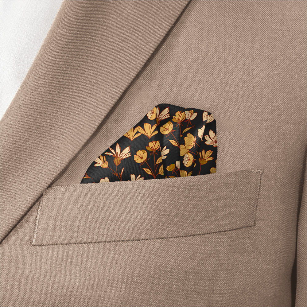 Midnight Floral Pocket Square - Wave Fold - Knotty Tie Co.