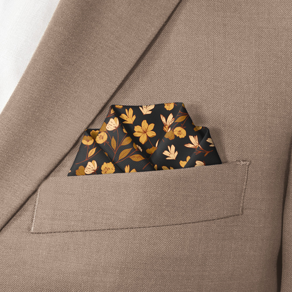 Midnight Floral Pocket Square - Scalloped Fold - Knotty Tie Co.