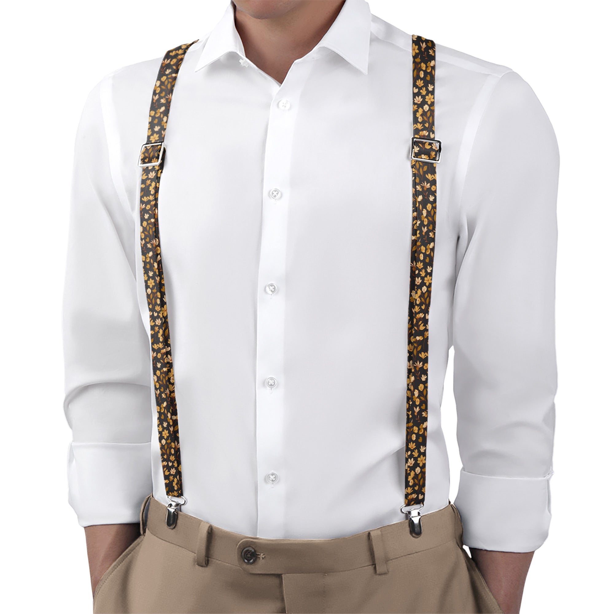 Midnight Floral Suspenders - On Model Back View - Knotty Tie Co.