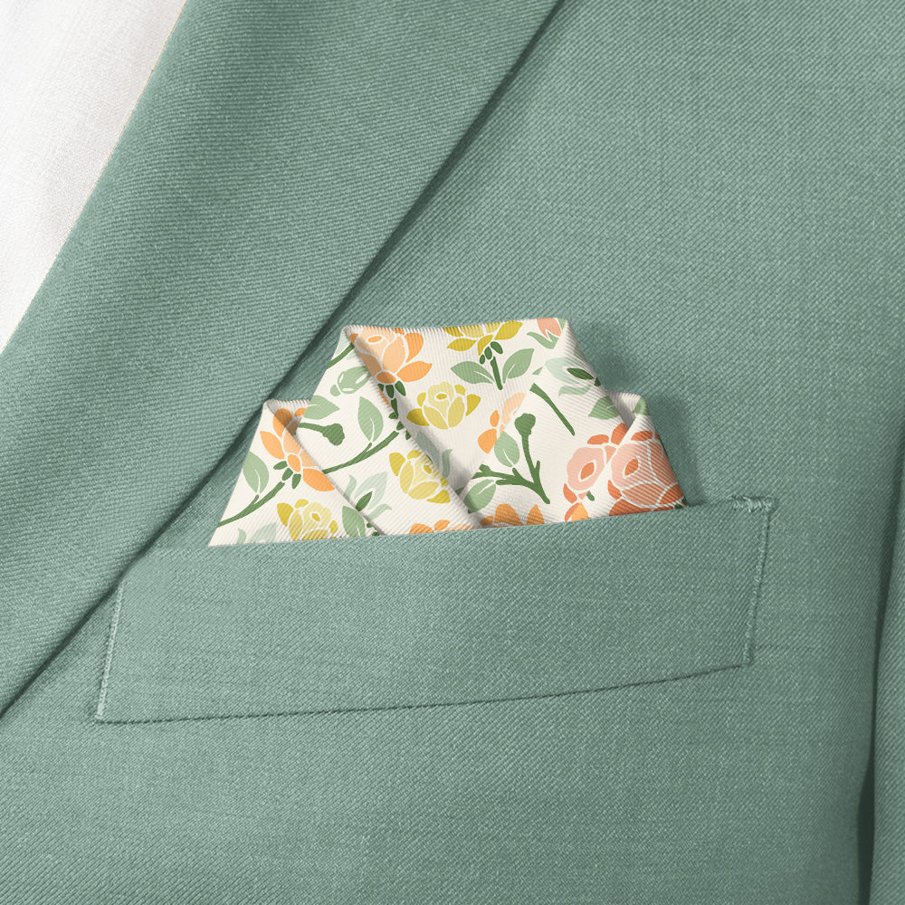 Midsummer Rose Pocket Square - Scalloped Fold - Knotty Tie Co.