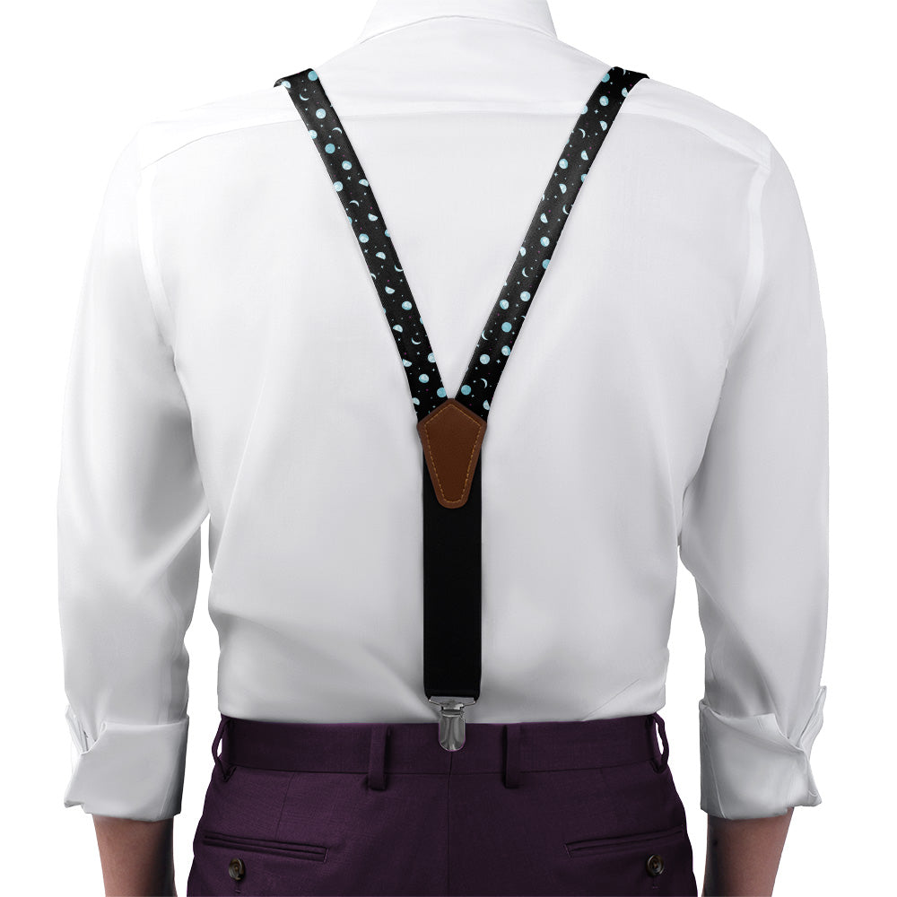 Mini Moons Space Suspenders - On Model Front View - Knotty Tie Co.