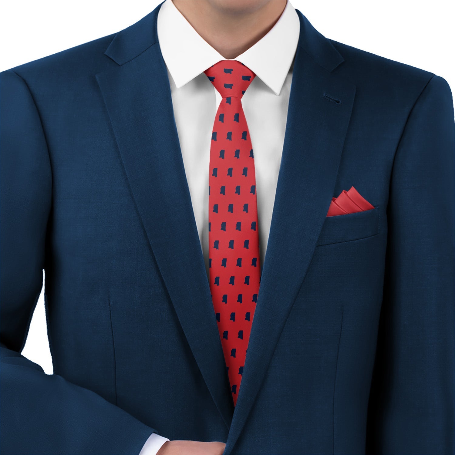 Mississippi State Outline Necktie - Matching Pocket Square - Knotty Tie Co.