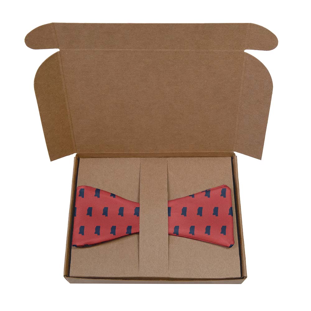 Mississippi State Outline Bow Tie- Kraft Gift Box Packaging - Knotty Tie Co.