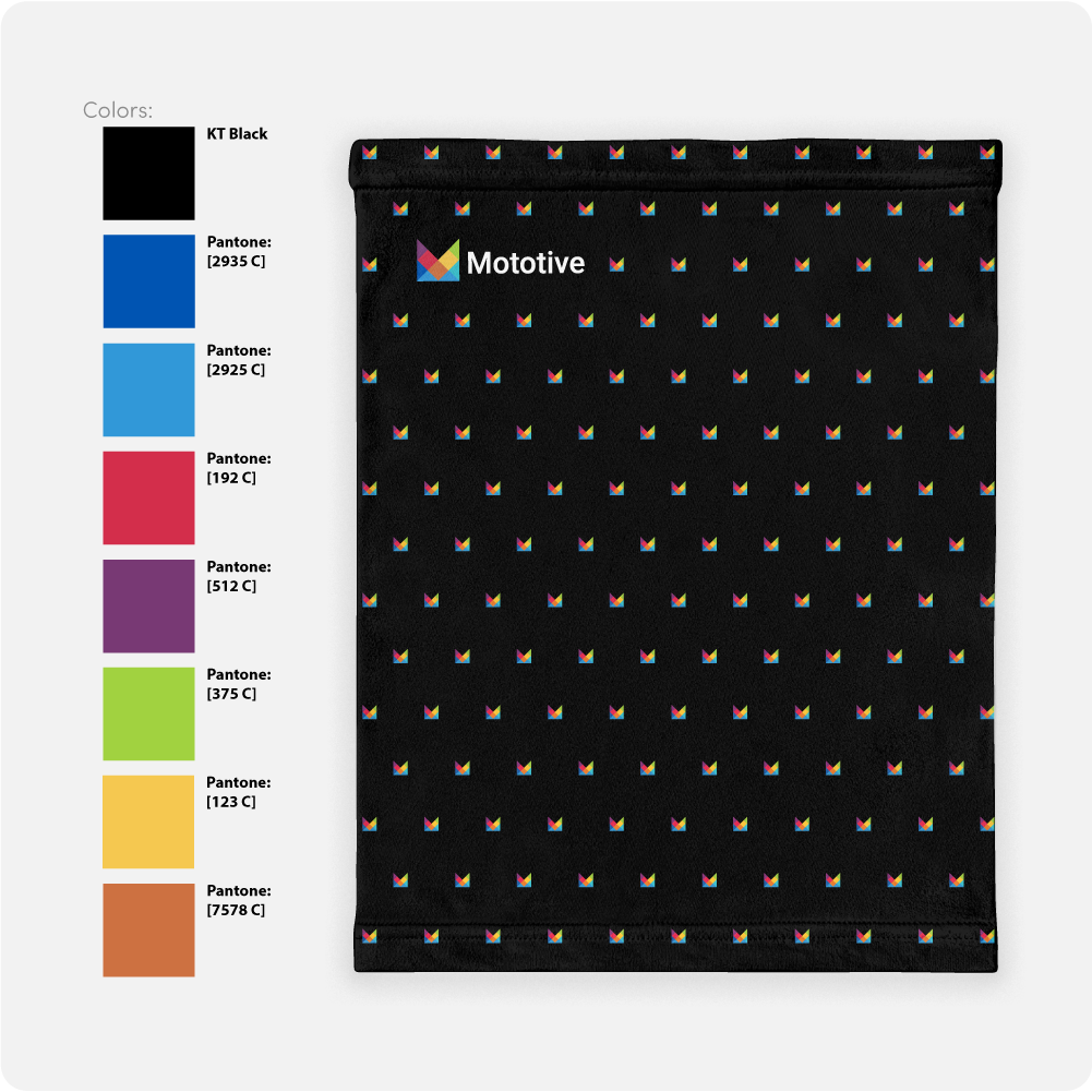 Black nack gaiter with small pattern and Mototive logo, color swatch on the left