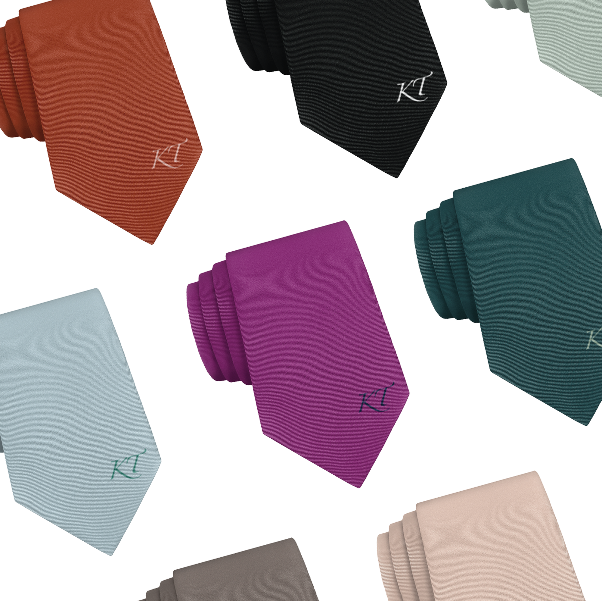 Neckties featuring monogram on the front of the tie in script font