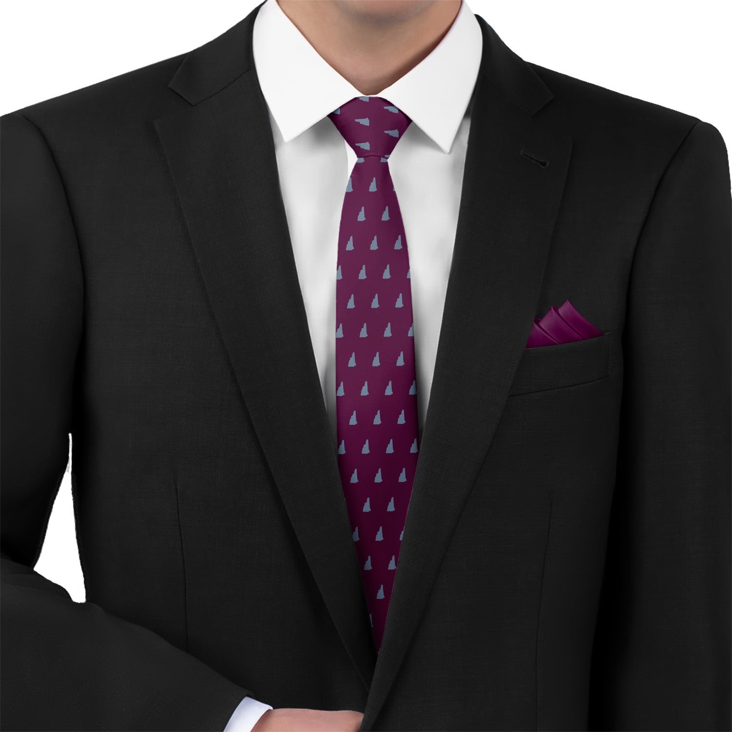 New Hampshire State Outline Necktie - Matching Pocket Square - Knotty Tie Co.