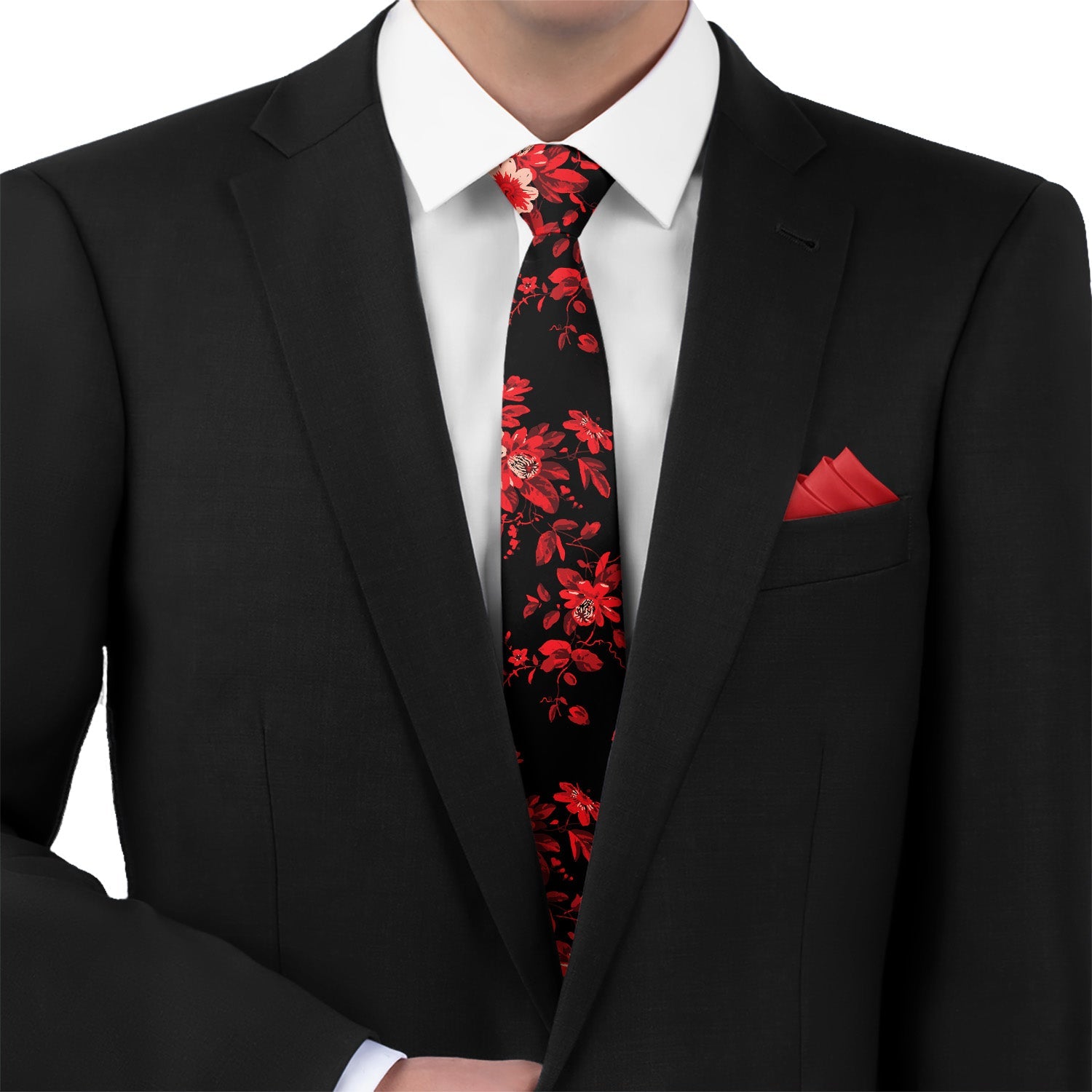 Noir Floral Necktie - Matching Pocket Square - Knotty Tie Co.