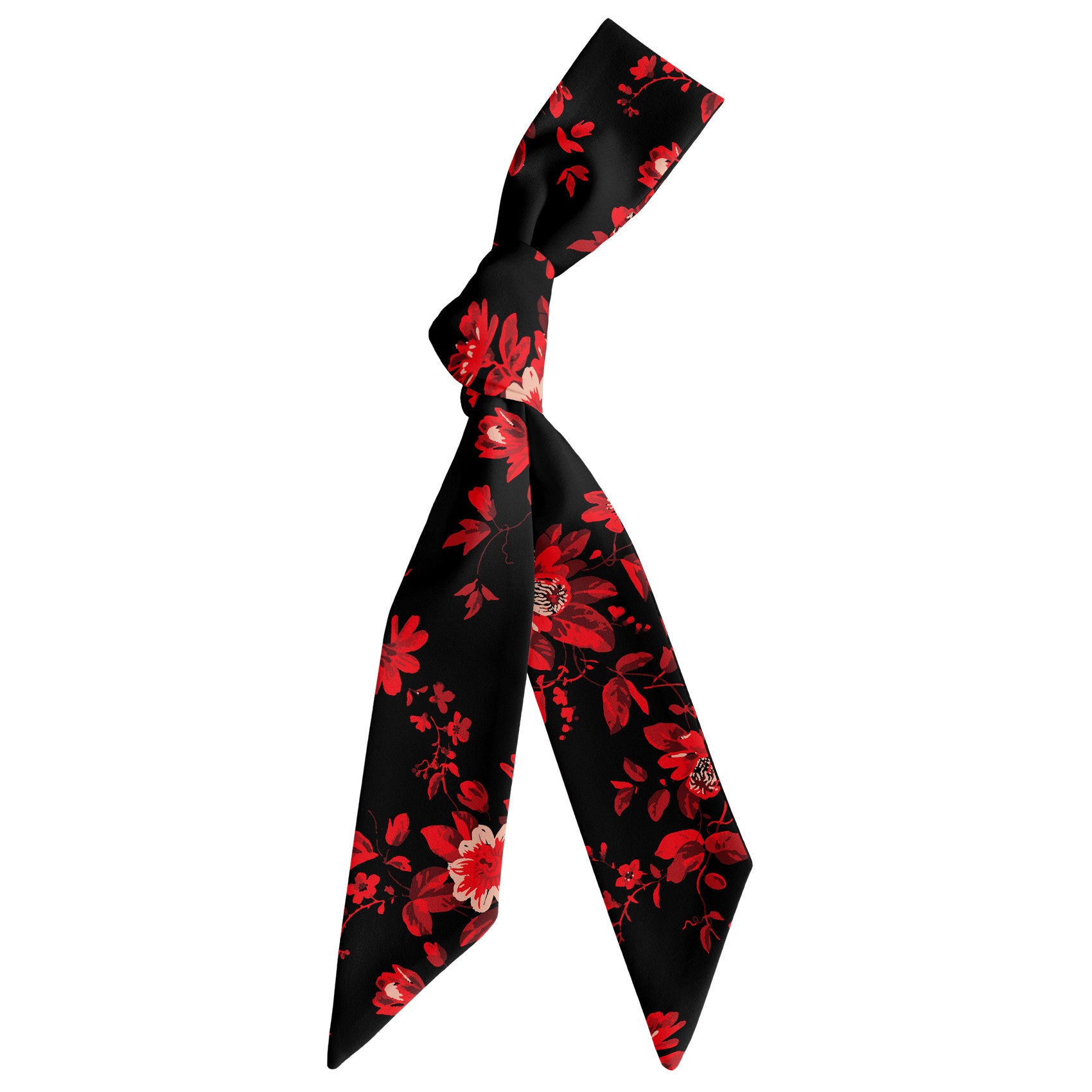 Noir Floral Hair Scarf - Scarf Tied Into Knot - Knotty Tie Co.