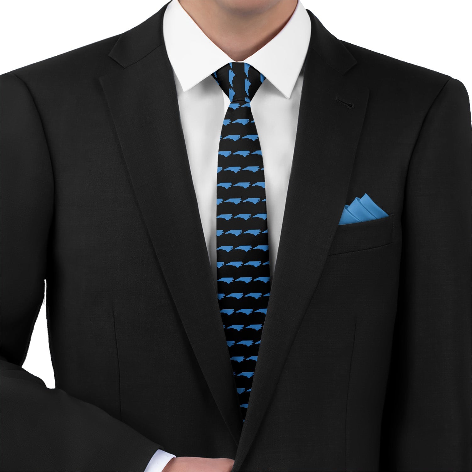North Carolina State Outline Necktie - Matching Pocket Square - Knotty Tie Co.