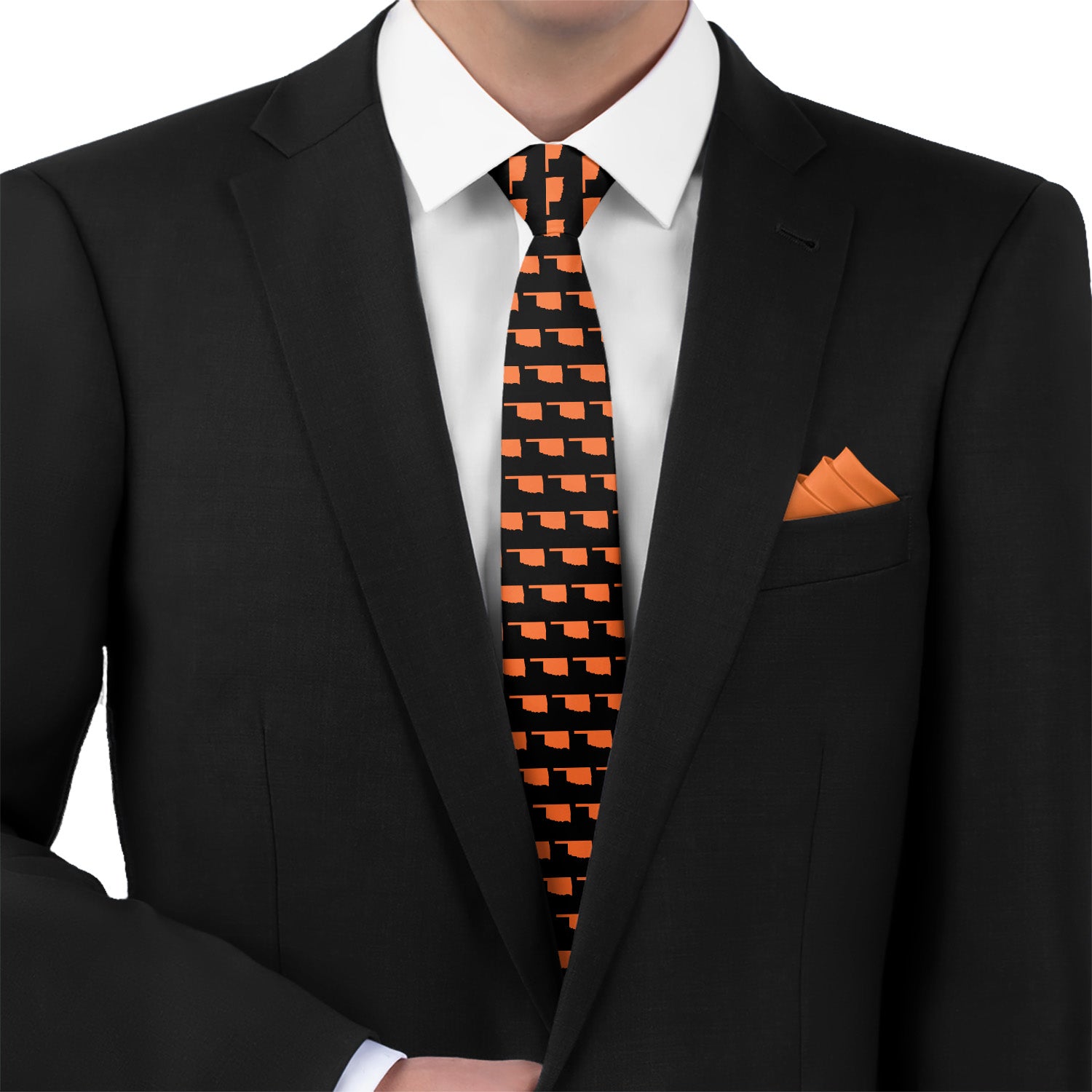 Oklahoma State Outline Necktie - Matching Pocket Square - Knotty Tie Co.