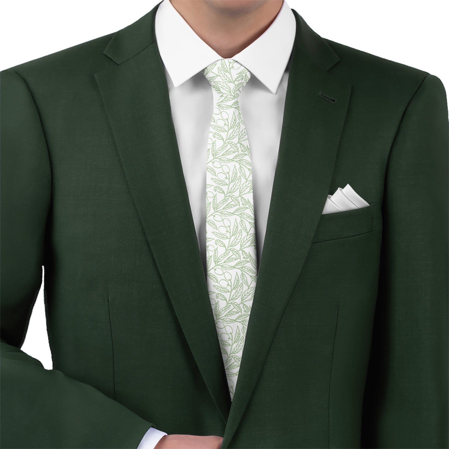 Olive Branch Necktie - Matching Pocket Square - Knotty Tie Co.