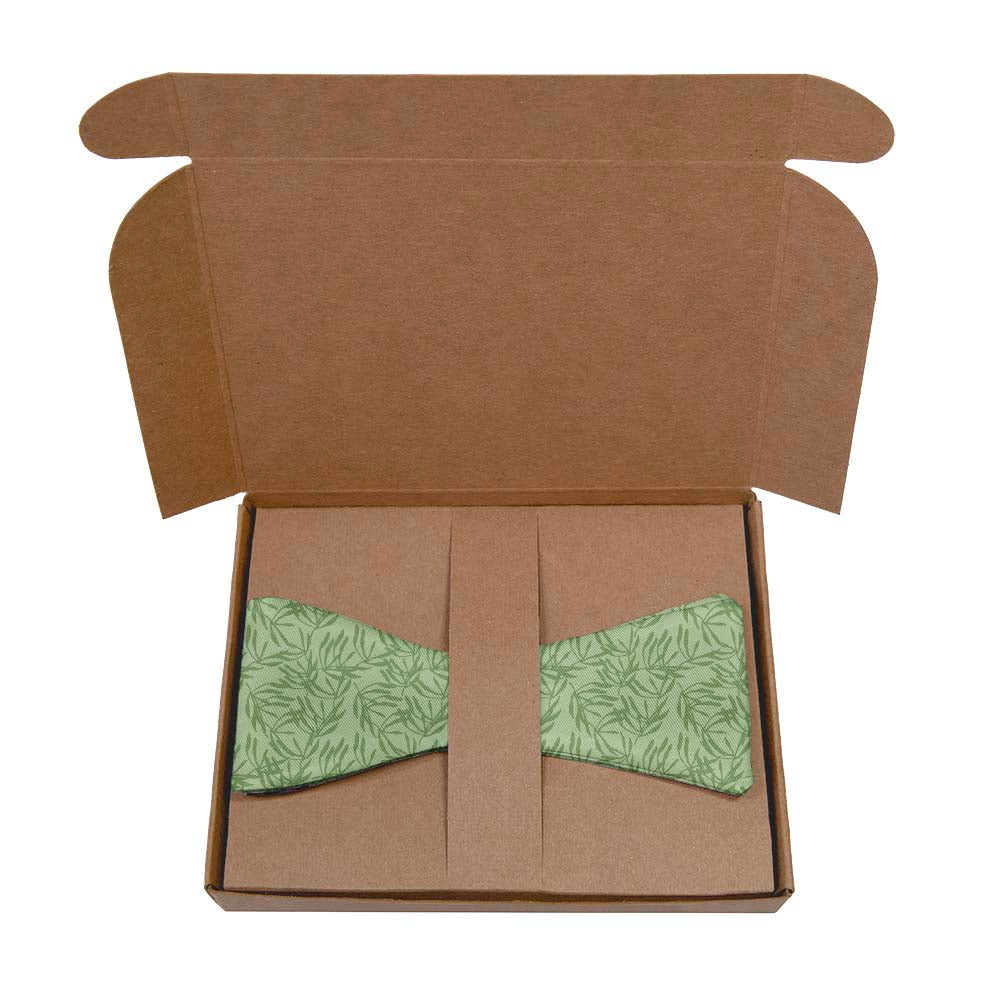 Olive Leaf Floral Bow Tie- Kraft Gift Box Packaging - Knotty Tie Co.