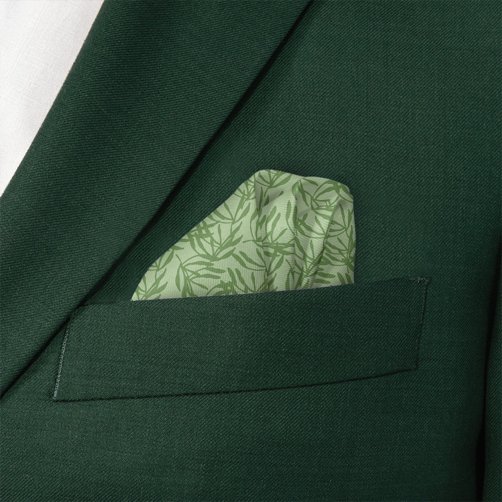 Olive Leaf Floral Pocket Square - Wave Fold - Knotty Tie Co.
