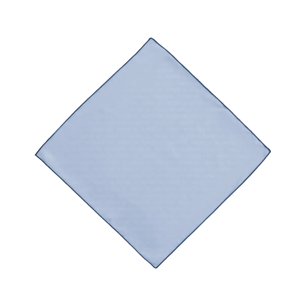 The unprinted side of a blue pocket square in a diamond shape, shown flat against a solid white background.