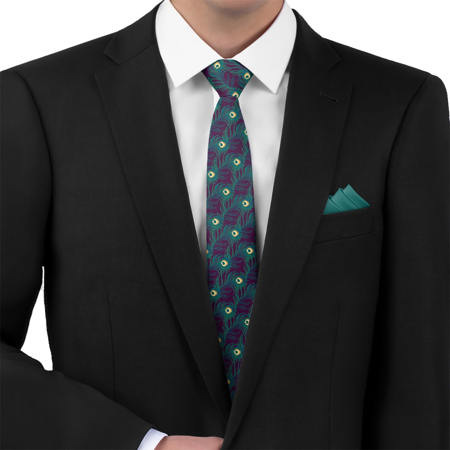 Peacock Feathers Necktie - Matching Pocket Square - Knotty Tie Co.