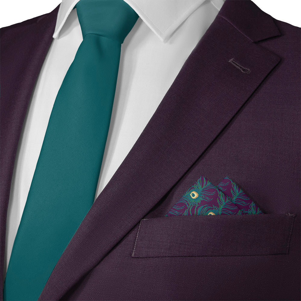 Peacock Feathers Pocket Square - Matching Necktie- Knotty Tie Co.