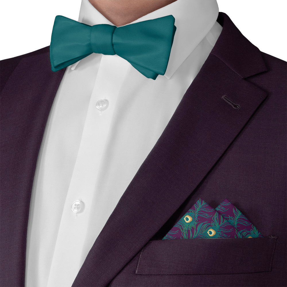 Peacock Feathers Pocket Square - Matching Bow Tie - Knotty Tie Co.