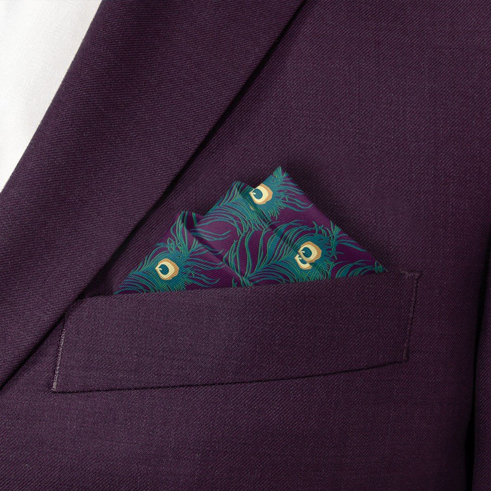 Peacock Feathers Pocket Square - Stairs Fold - Knotty Tie Co.