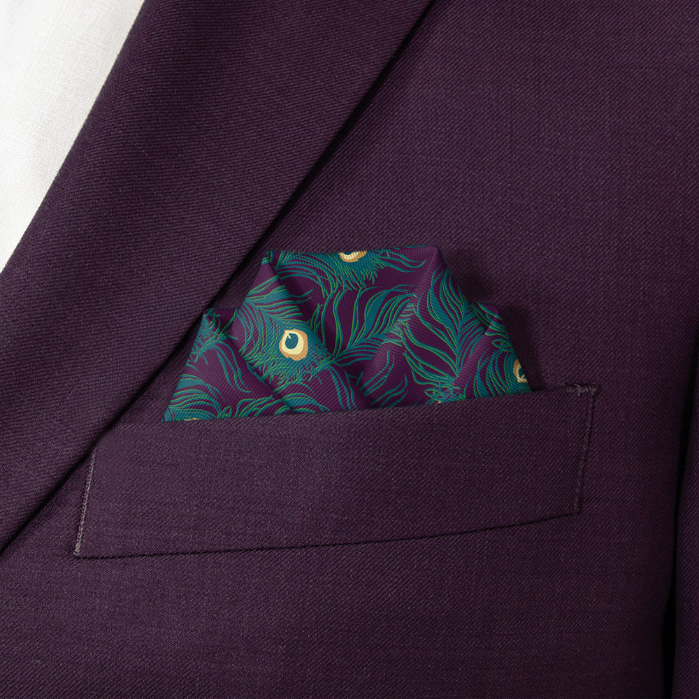 Peacock Feathers Pocket Square - Scalloped Fold - Knotty Tie Co.