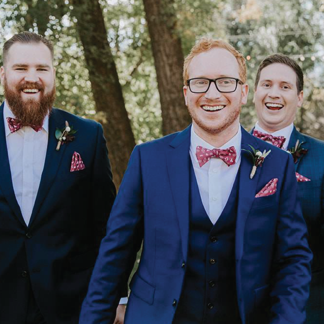custom matching red bow ties and pocket squares