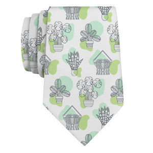 Tie with potted plant pattern on a white background