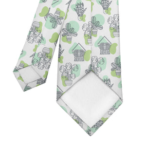 Back of tie with plant pattern on a white background