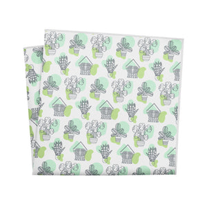 Pocket square with a pattern of potted plants on a white background