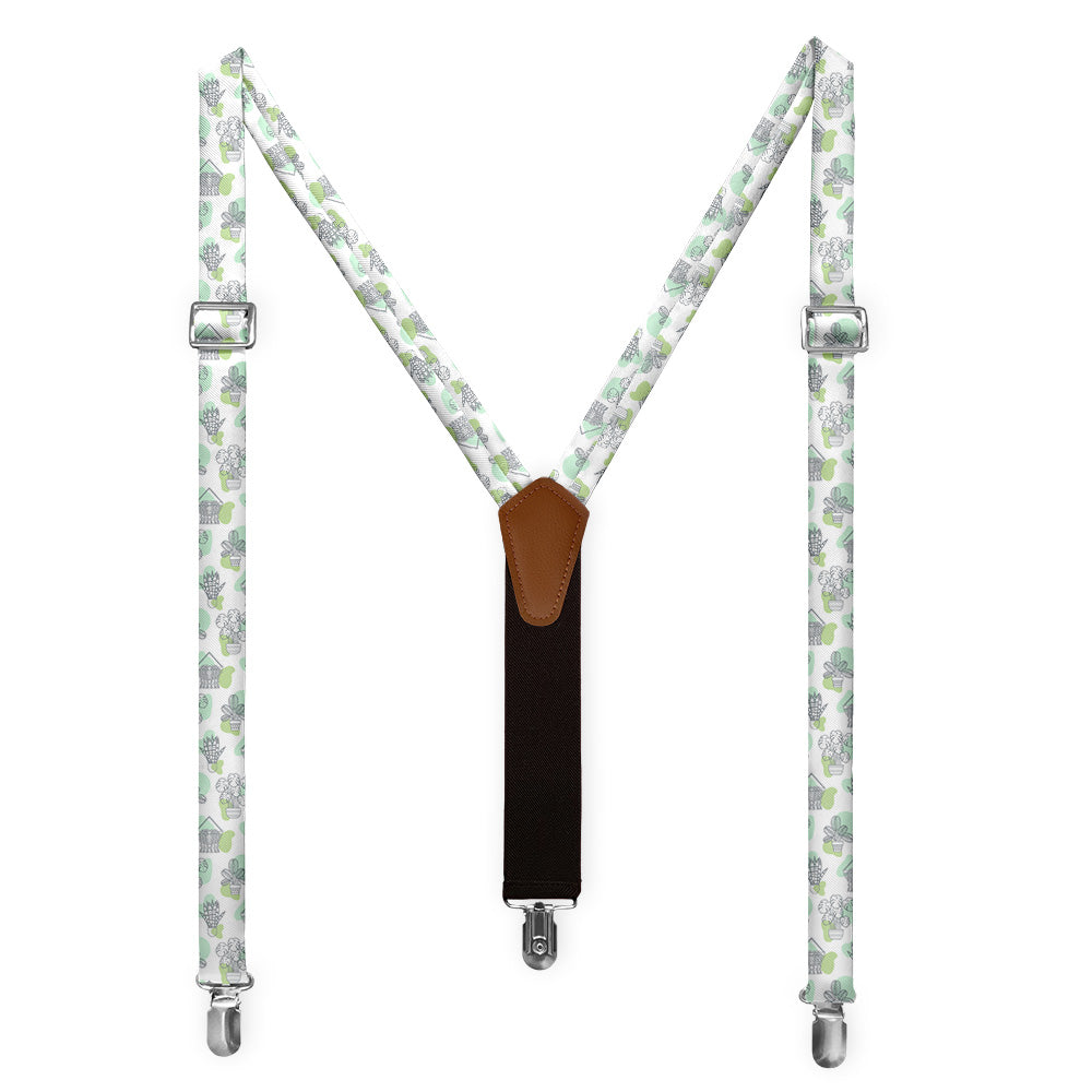 Potted plant floral-patterned suspenders on a white background