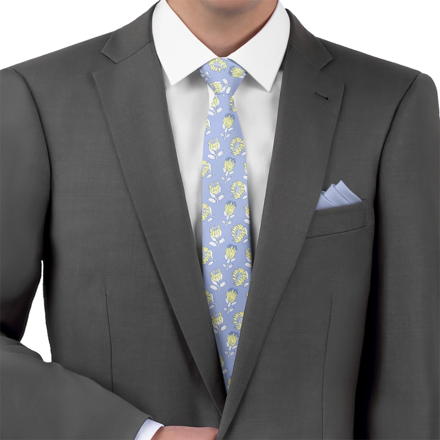 Protea Floral Necktie - Matching Pocket Square - Knotty Tie Co.