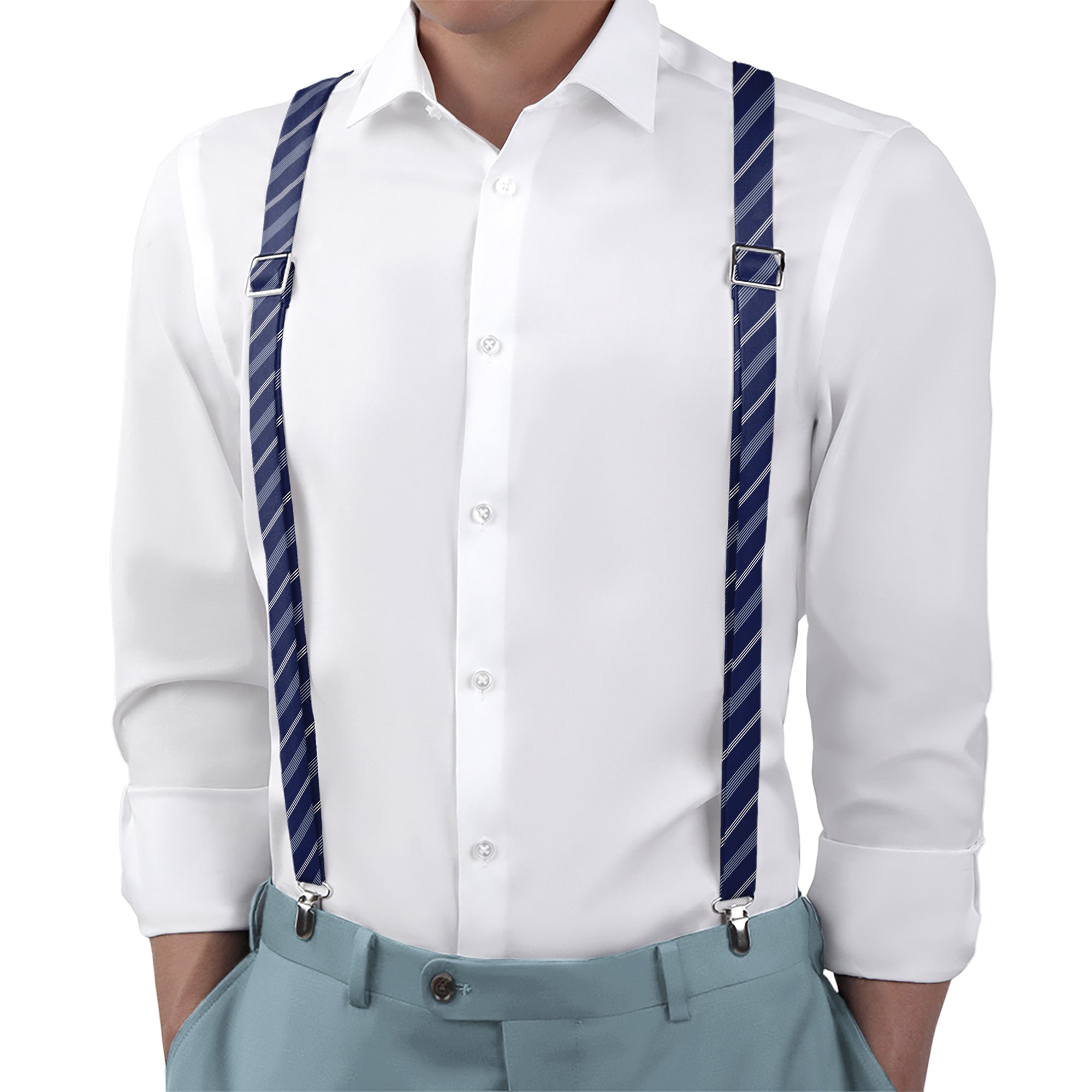 Regimental Stripe Suspenders - On Model Back View - Knotty Tie Co.