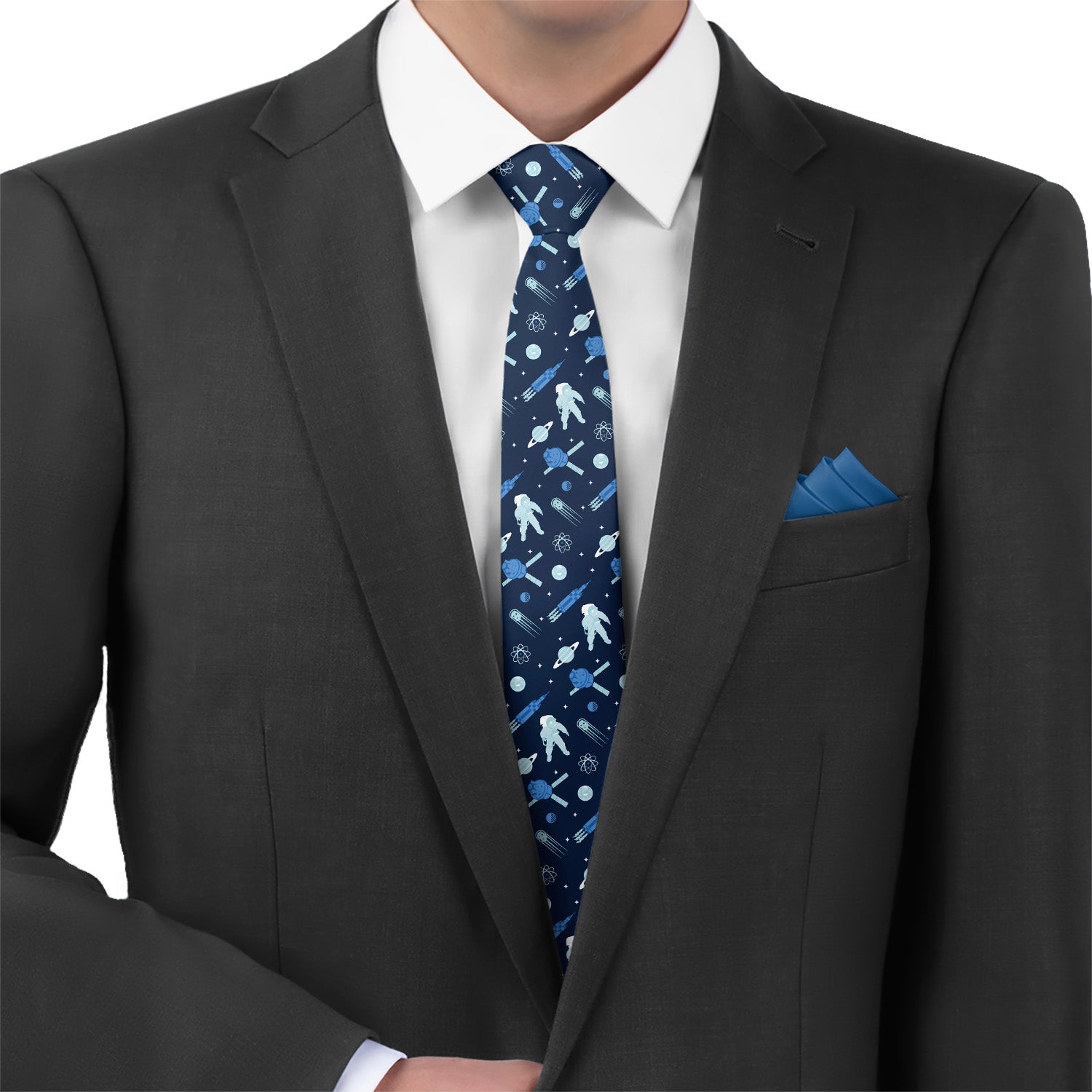 Rocket Man Space Necktie - Matching Pocket Square - Knotty Tie Co.