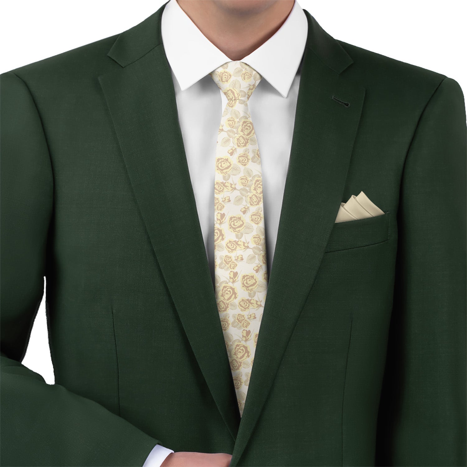 Rose Bud Floral Necktie - Matching Pocket Square - Knotty Tie Co.