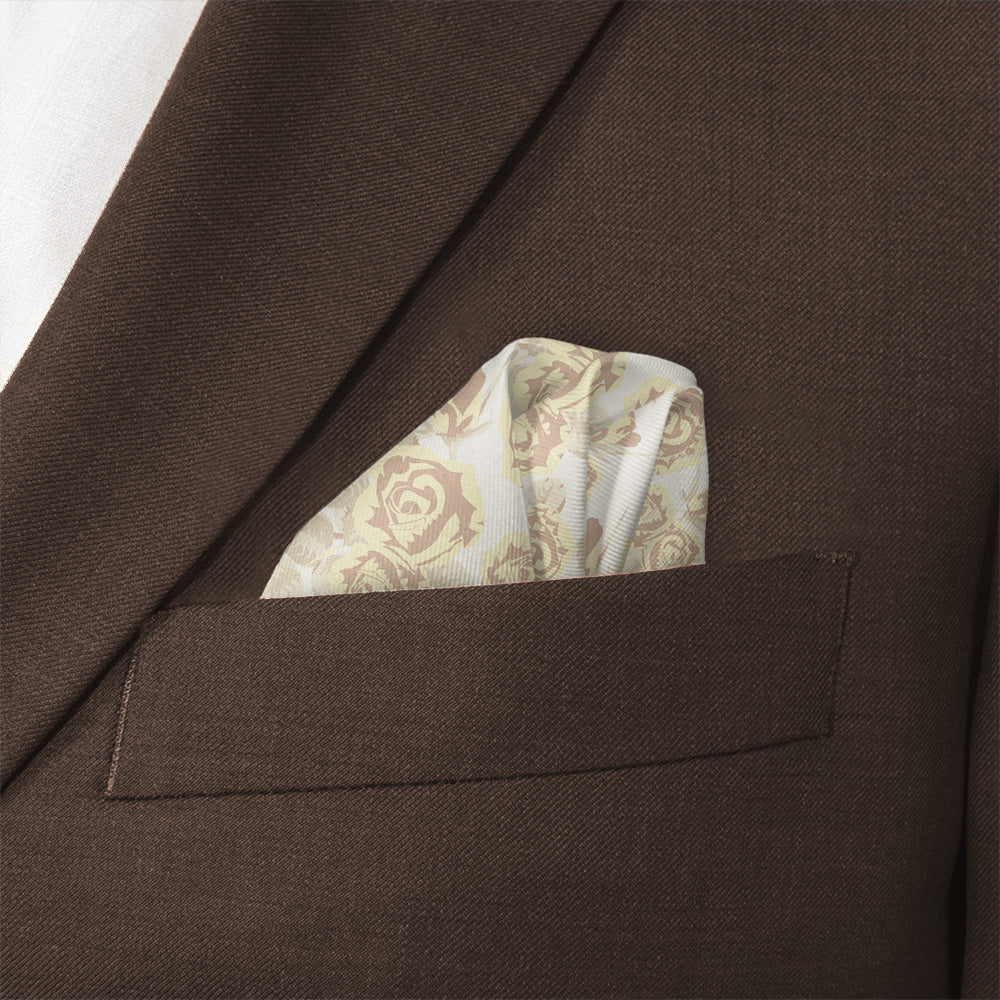 Rose Bud Floral Pocket Square - Wave Fold - Knotty Tie Co.