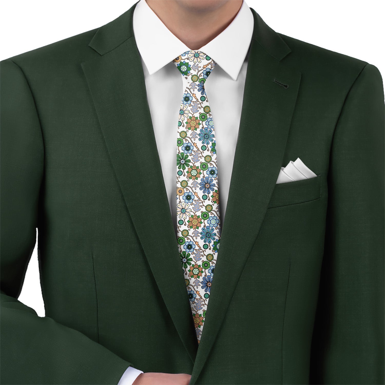 Rural Floral Necktie - Matching Pocket Square - Knotty Tie Co.