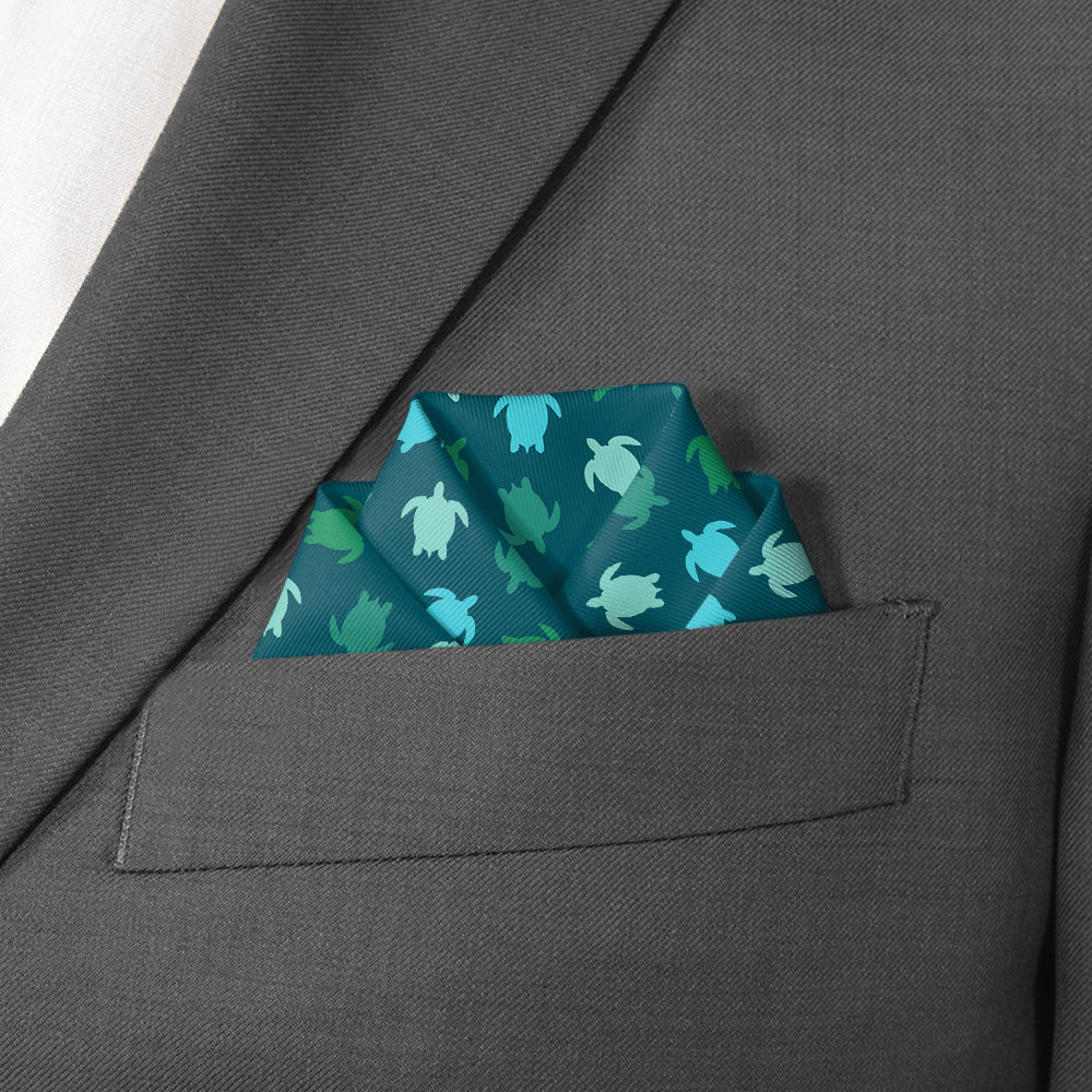 Sea Turtles Pocket Square - Scalloped Fold - Knotty Tie Co.